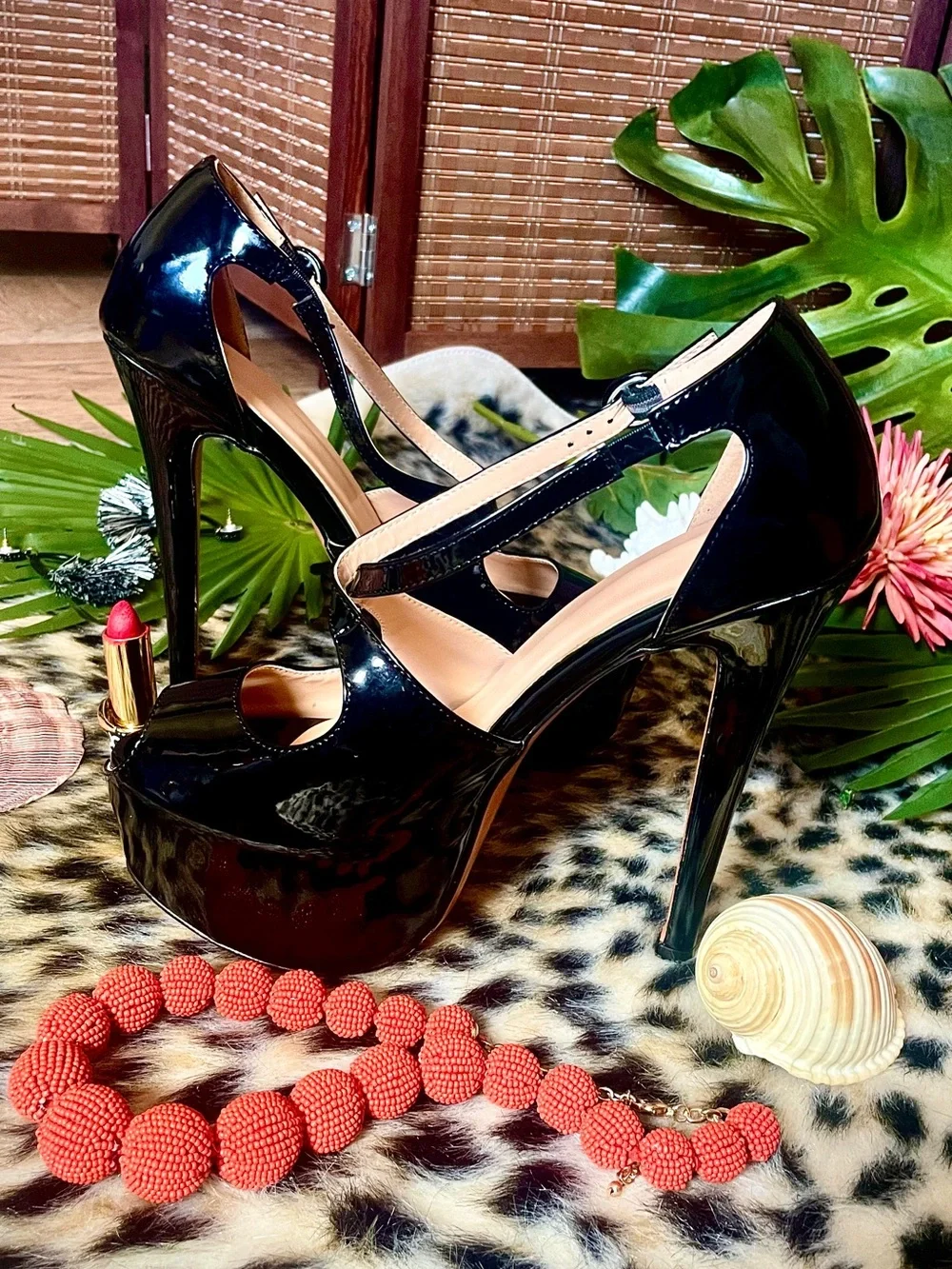 ♥️ Black Patent Platform Mary Jane High Heels Yolkomo Platform Heels for Women 9